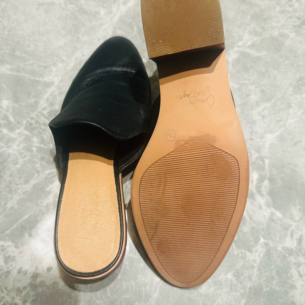Crown Vintage Black Leather Block Heel Mules Women’s Shoes SZ 7.5 - Picture 4 of 4